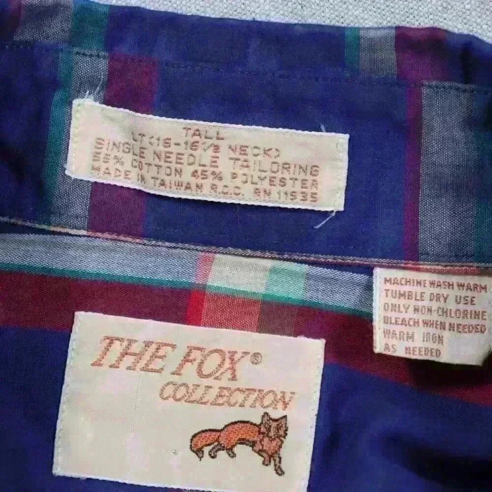 Vintage Plaid Button Down Men's L Tall Long Sleeve Shirt Multicolor Cotton Blend